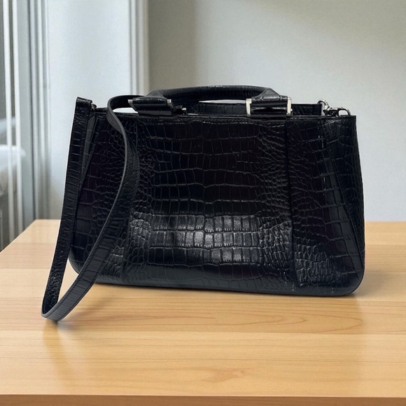 Etienne Aigner Black Crocodile-Embossed Satchel - Picture 7 of 14